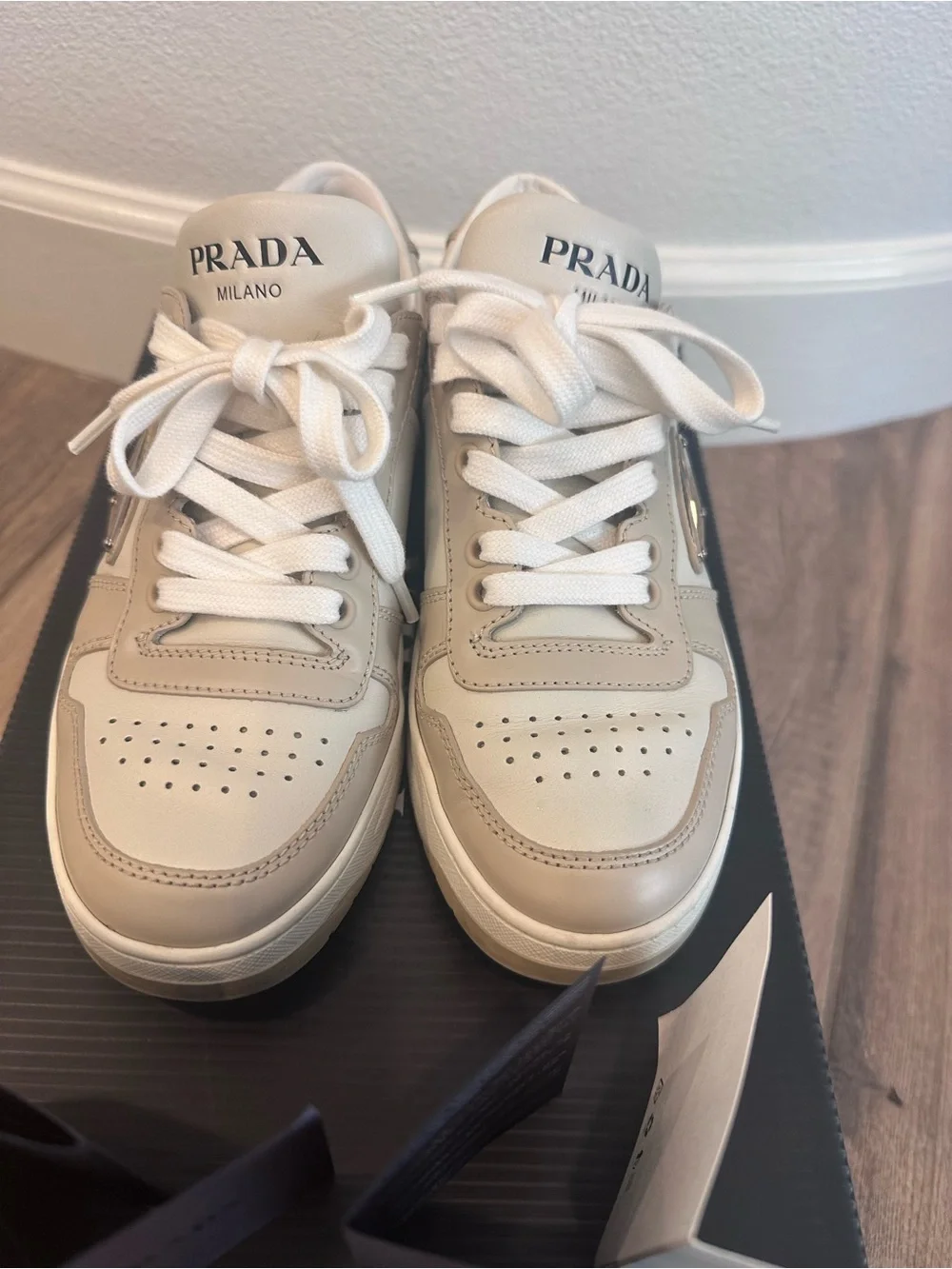 Prada Women’s Off-White Leather Low-Top Sneakers